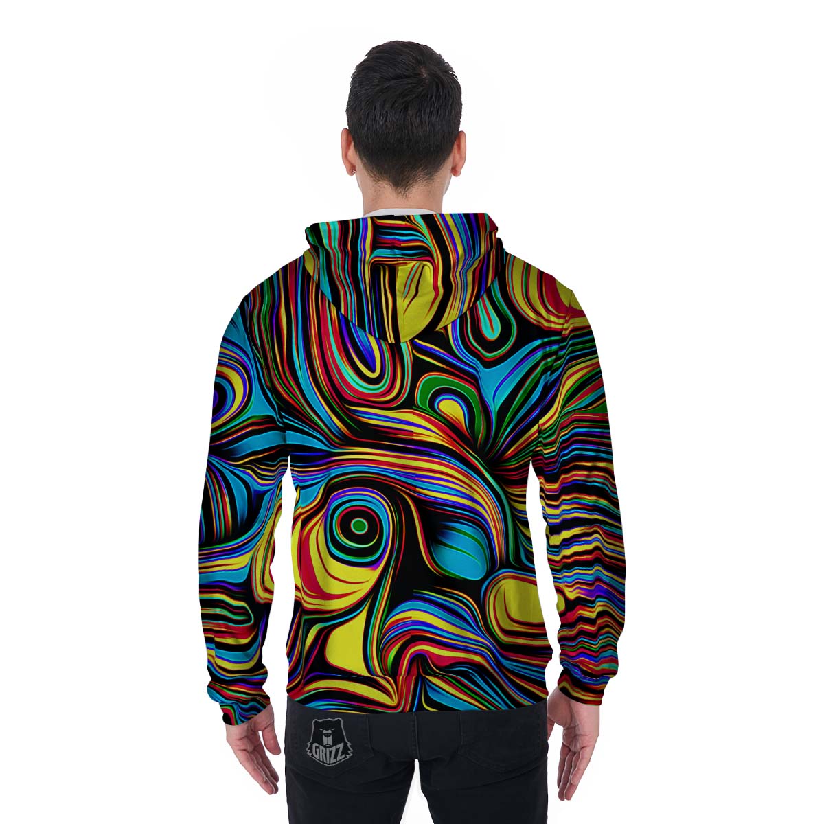 Abstract Wavy Men's Zip Up Hoodie-grizzshop