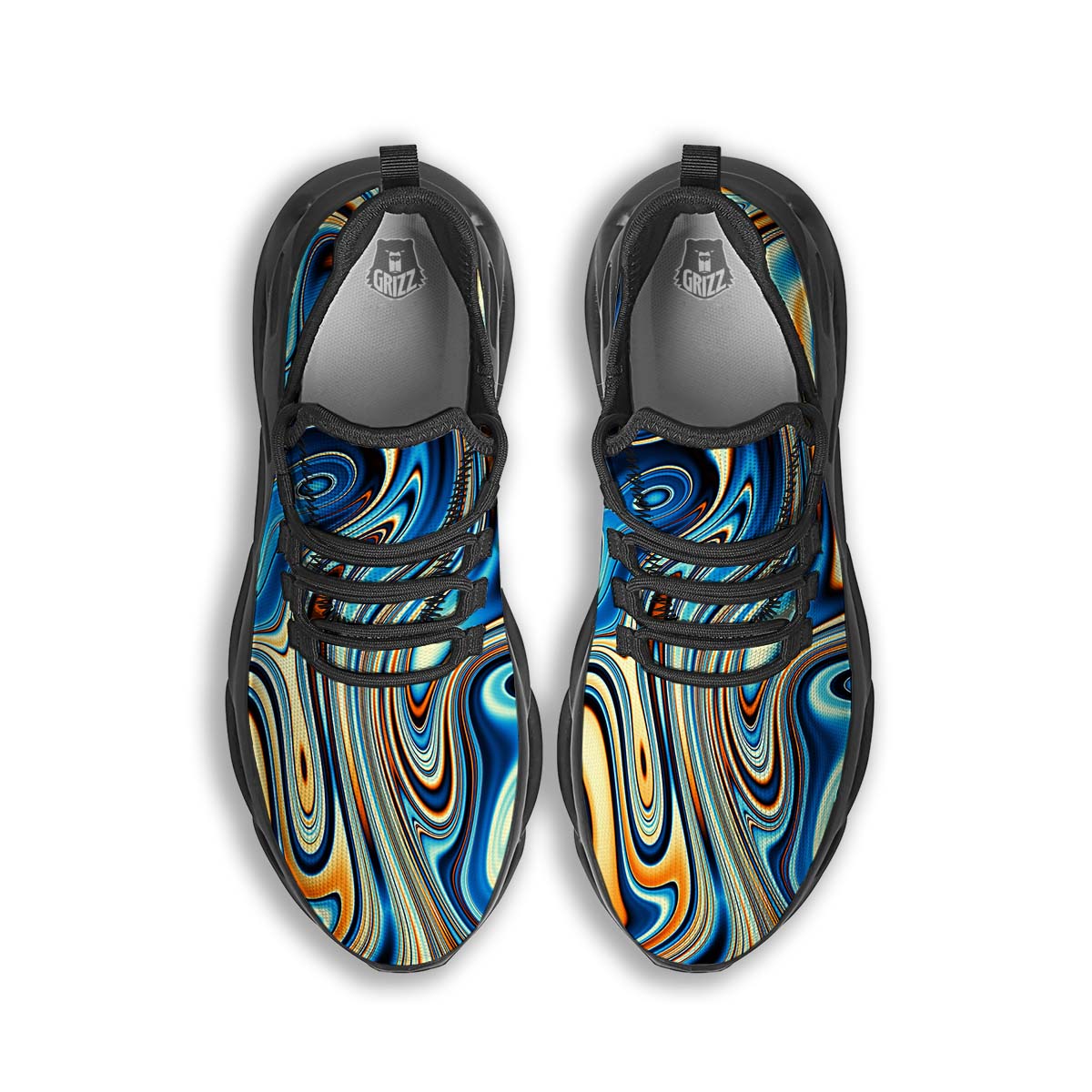 Abstract Wavy Psychedelic Black Running Shoes-grizzshop