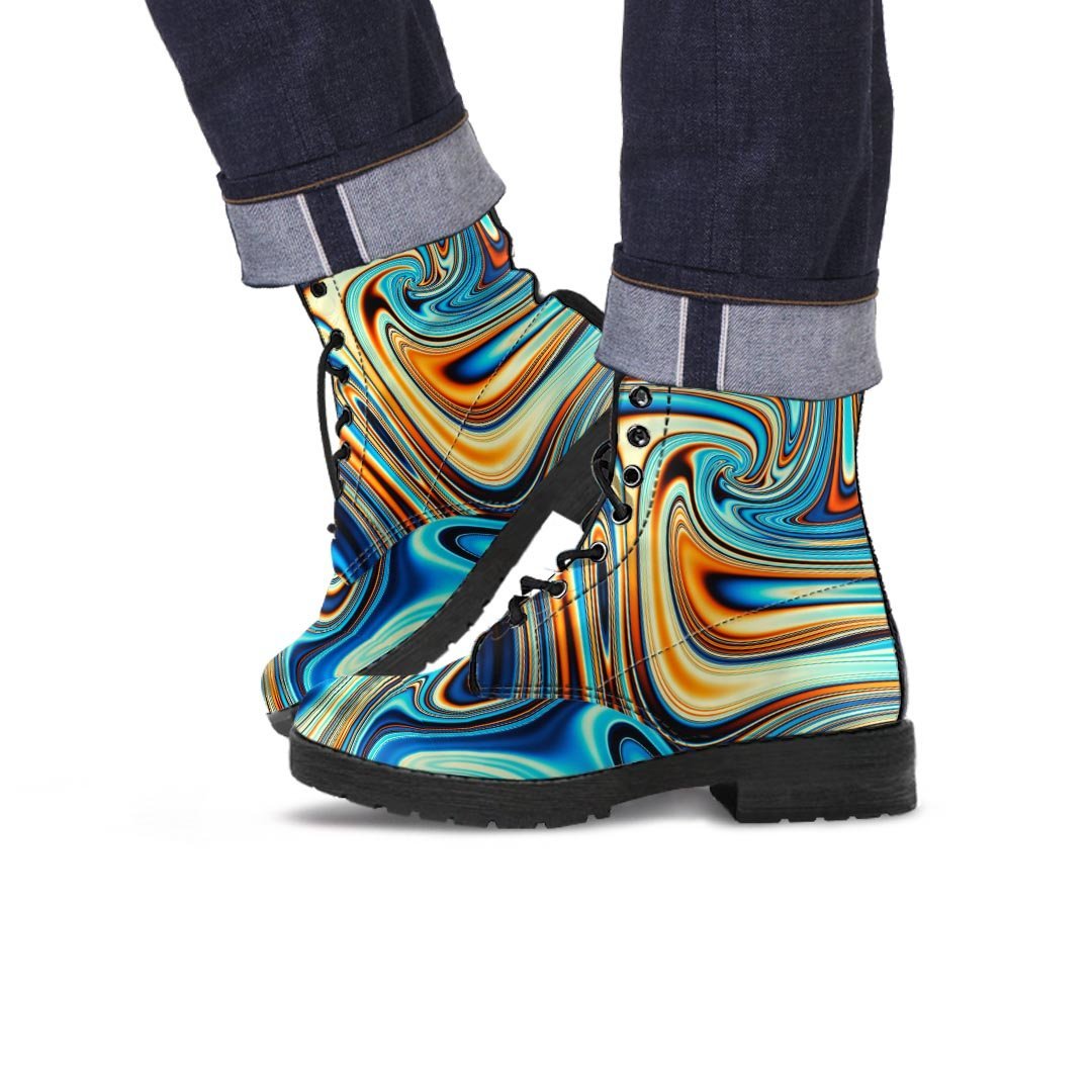 Abstract Wavy Psychedelic Men's Boots-grizzshop
