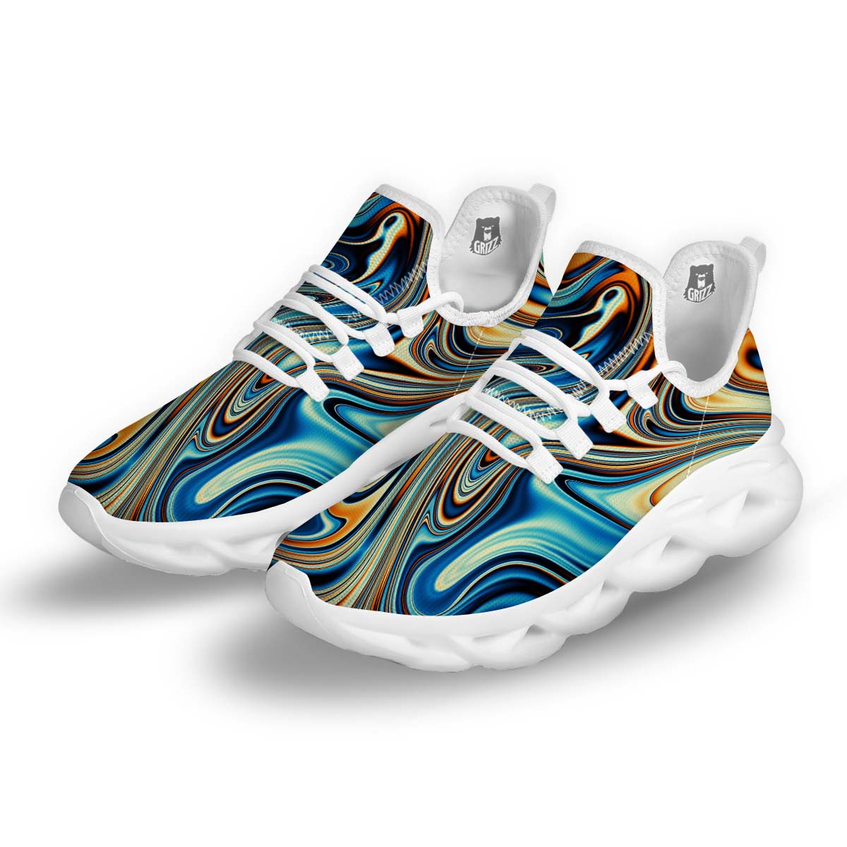Abstract Wavy Psychedelic White Running Shoes-grizzshop