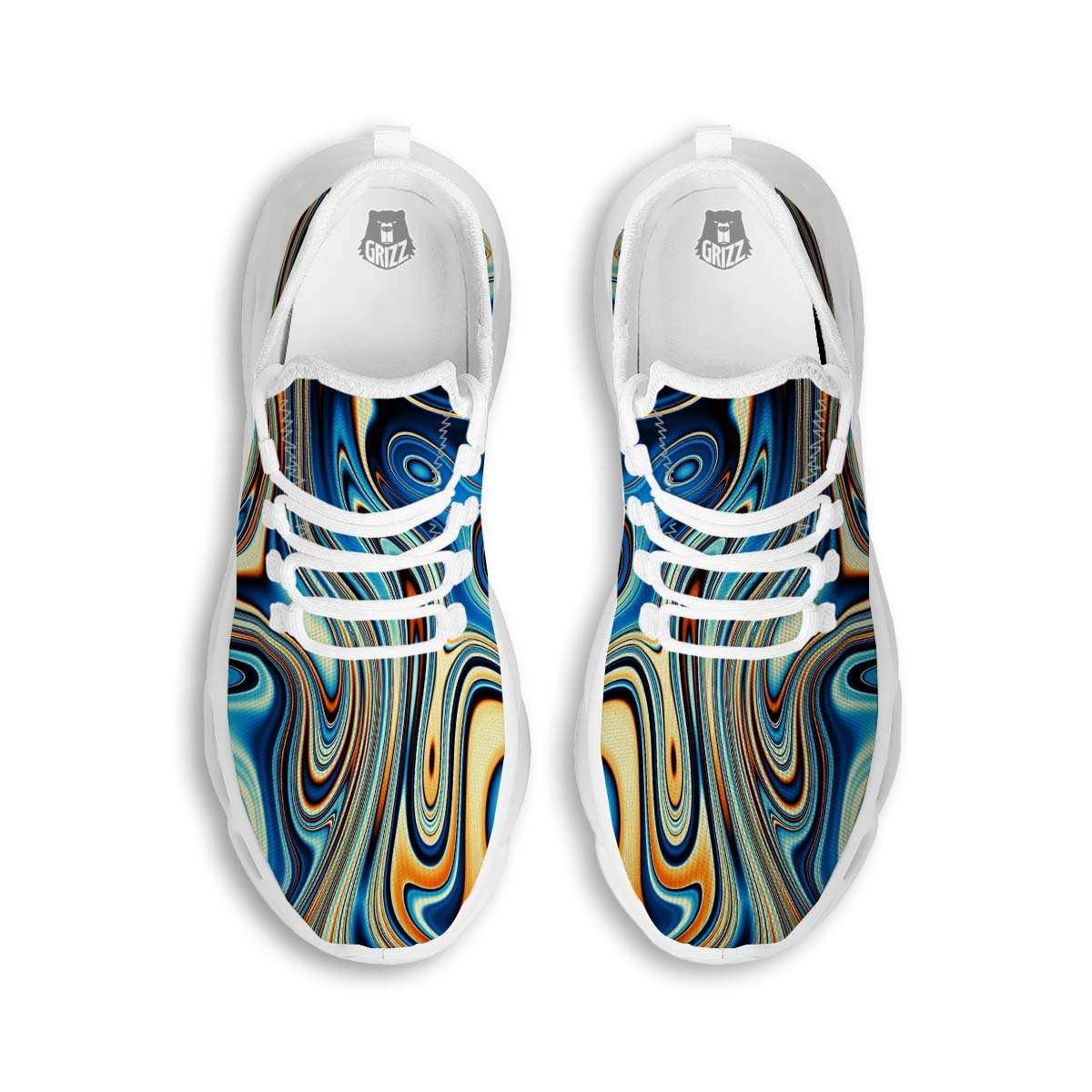 Abstract Wavy Psychedelic White Running Shoes-grizzshop