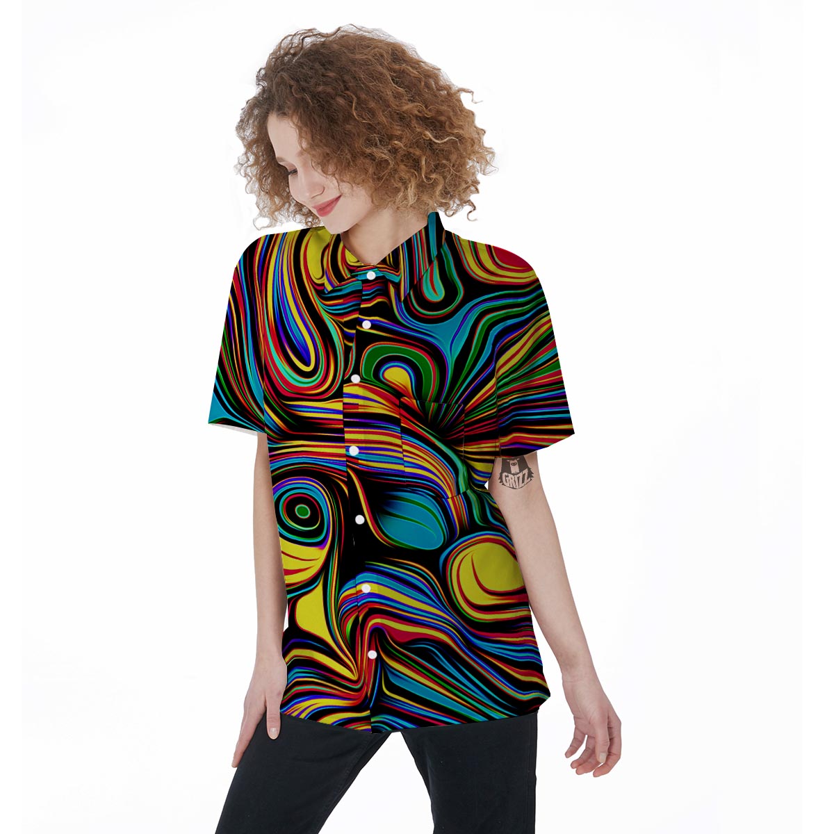 Abstract Wavy Women's Short Sleeve Shirts-grizzshop