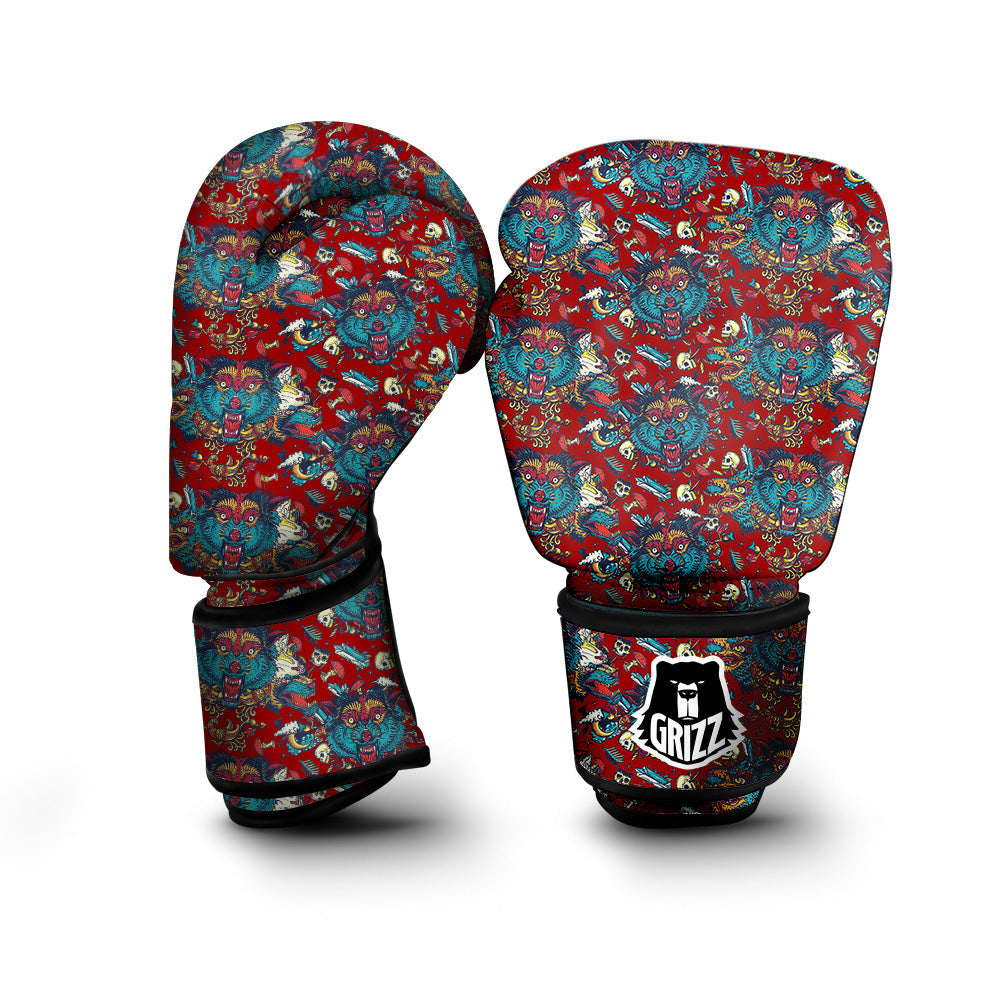 Abstract Wolf Fairy Tale Tattoo Print Pattern Boxing Gloves-grizzshop