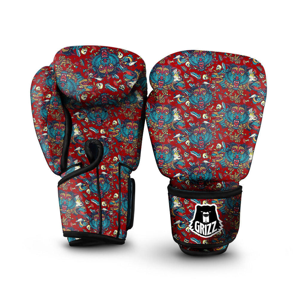 Abstract Wolf Fairy Tale Tattoo Print Pattern Boxing Gloves-grizzshop