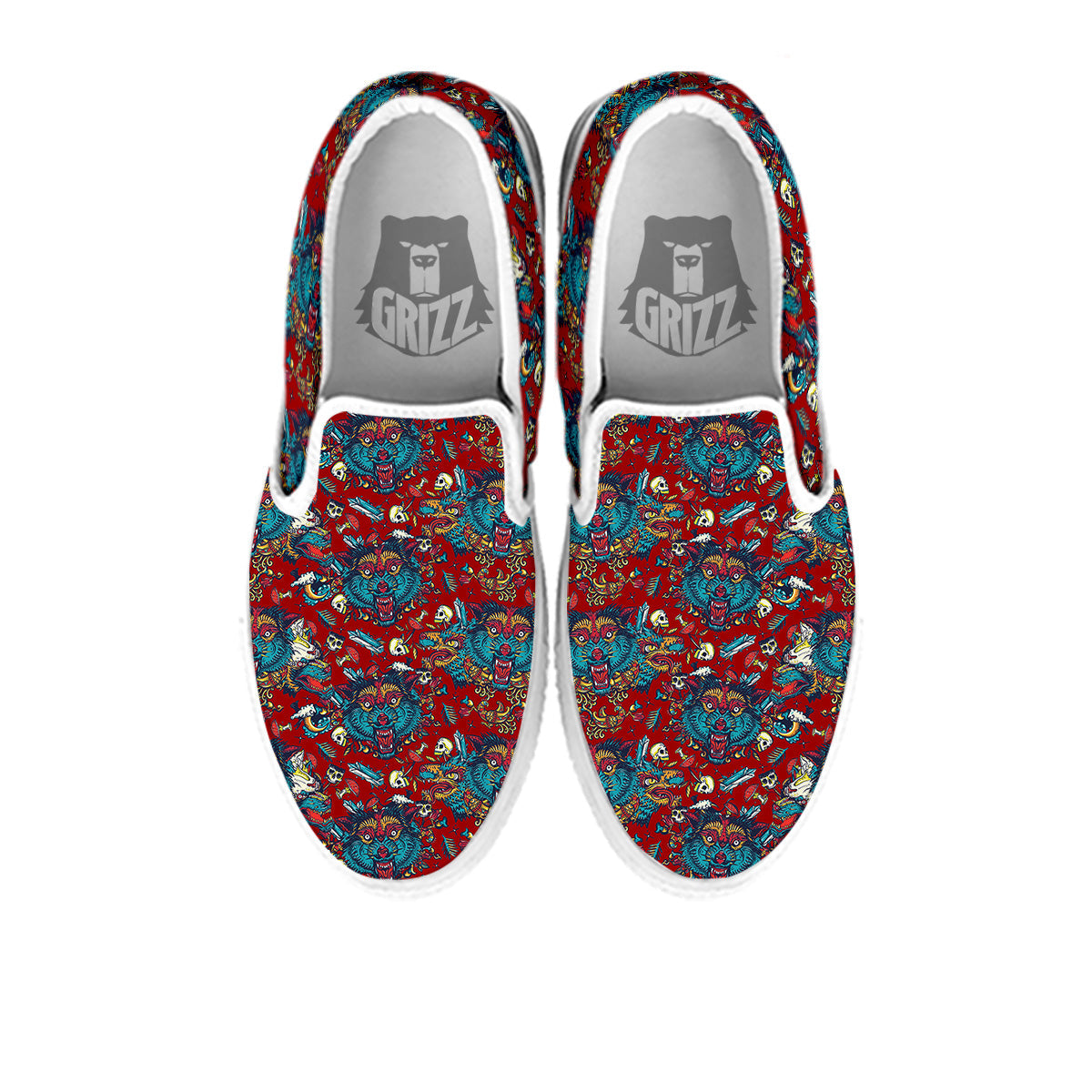 Abstract Wolf Fairy Tale Tattoo Print Pattern White Slip On Shoes-grizzshop