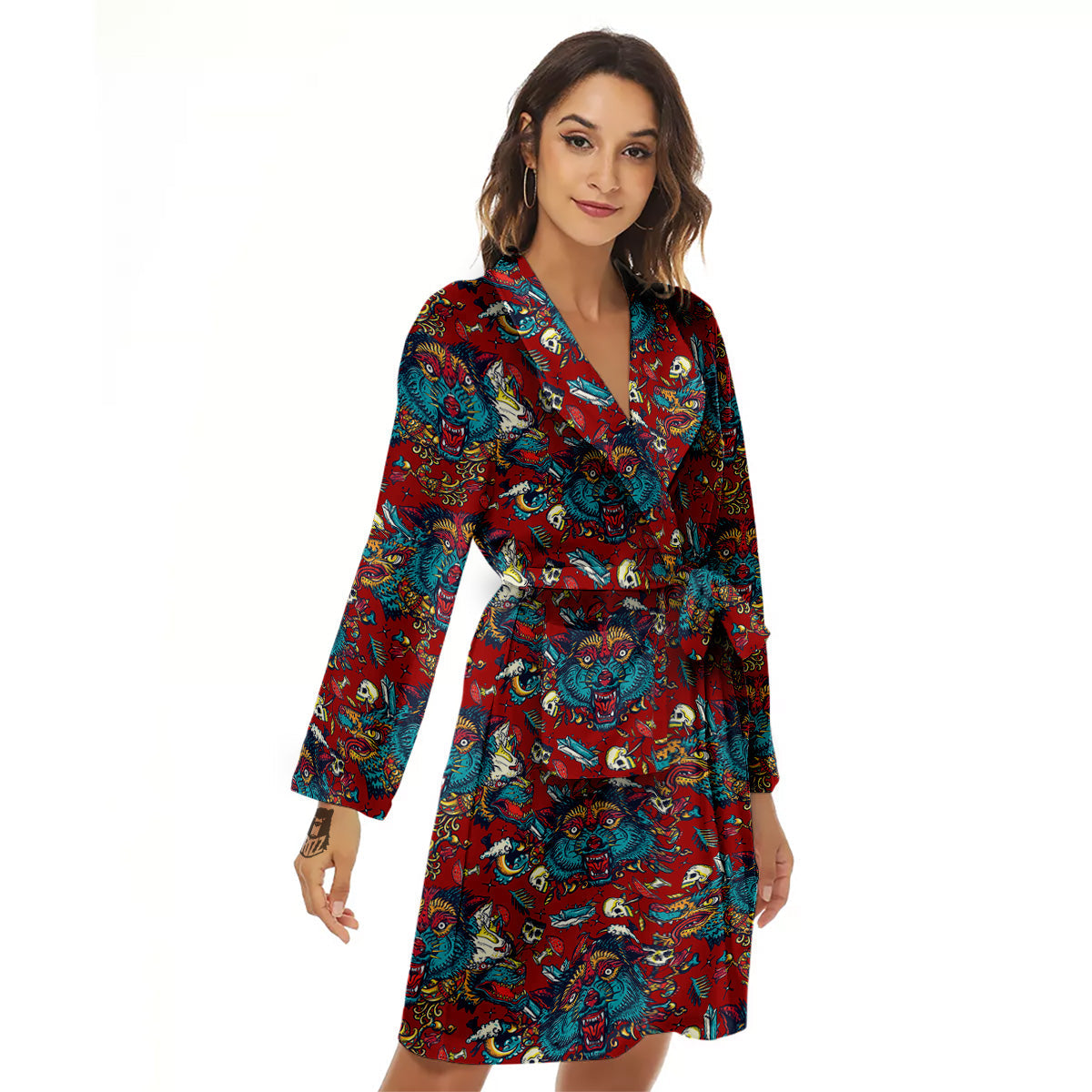 Abstract Wolf Fairy Tale Tattoo Print Pattern Women's Robe-grizzshop
