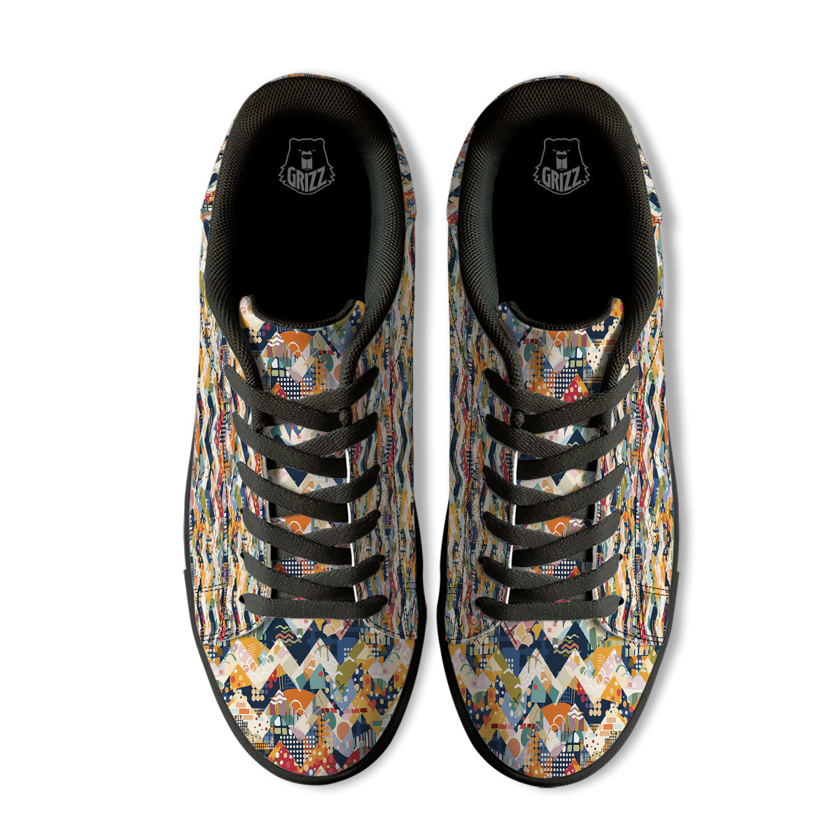 Abstract Zigzag Colorful Graffiti Style Print Pattern Black Low Top Sneakers-grizzshop