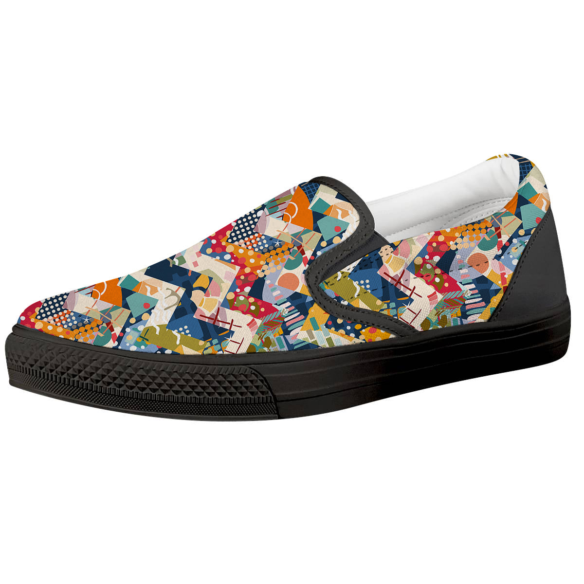 Abstract Zigzag Colorful Graffiti Style Print Pattern Black Slip On Shoes-grizzshop