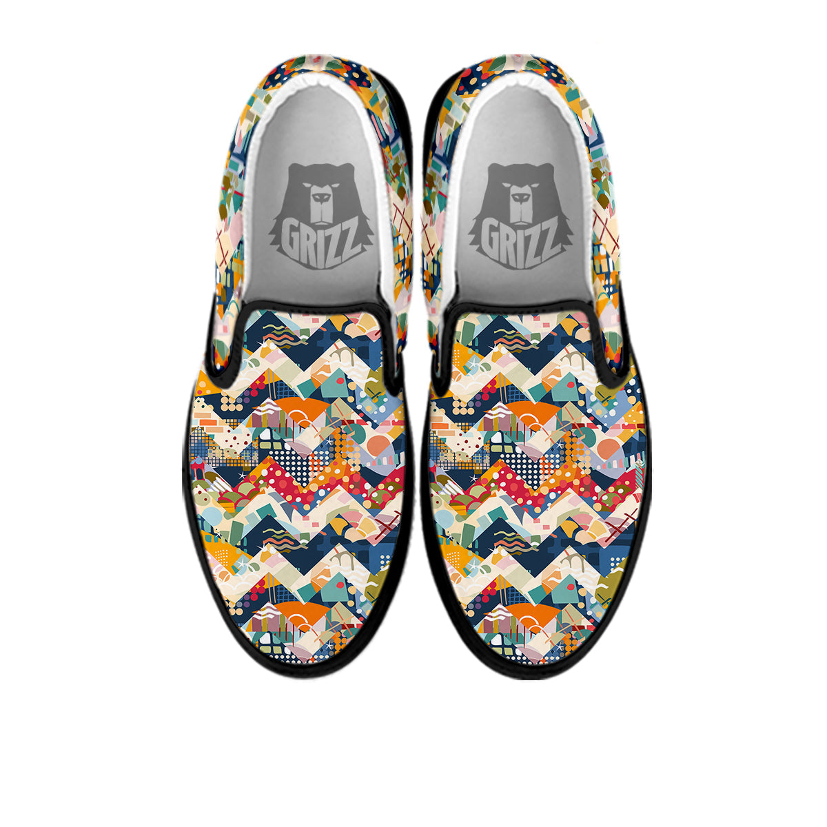 Abstract Zigzag Colorful Graffiti Style Print Pattern Black Slip On Shoes-grizzshop