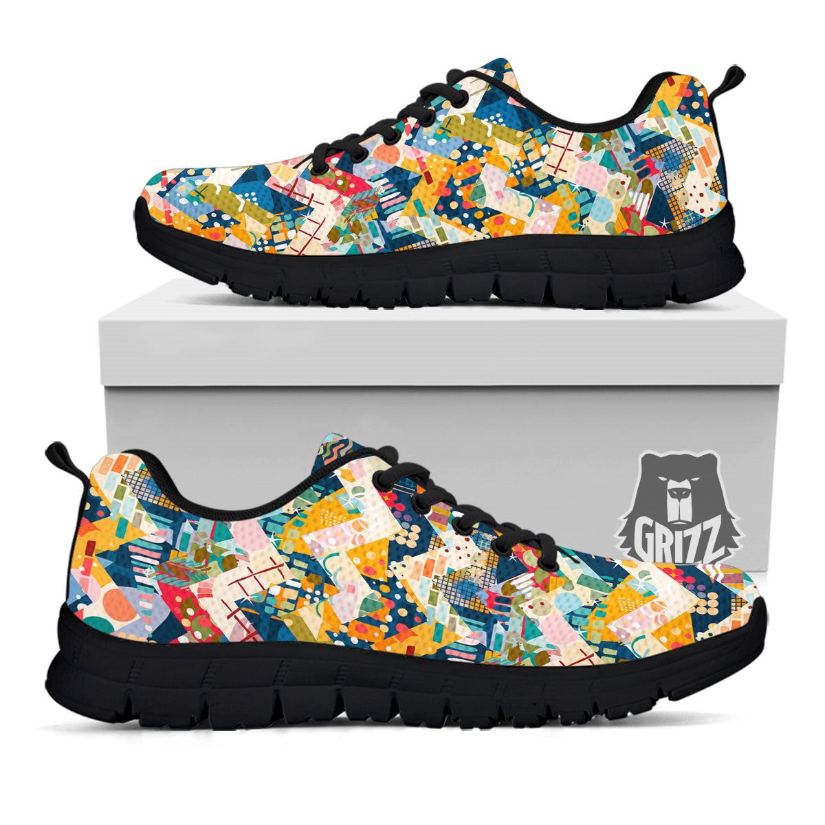 Abstract Zigzag Colorful Graffiti Style Print Pattern Black Sneaker-grizzshop