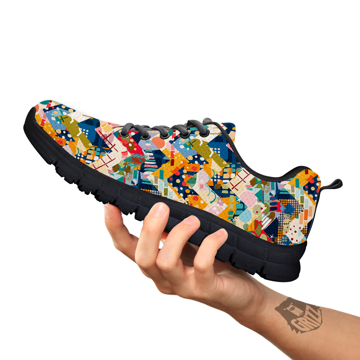 Abstract Zigzag Colorful Graffiti Style Print Pattern Black Sneaker-grizzshop