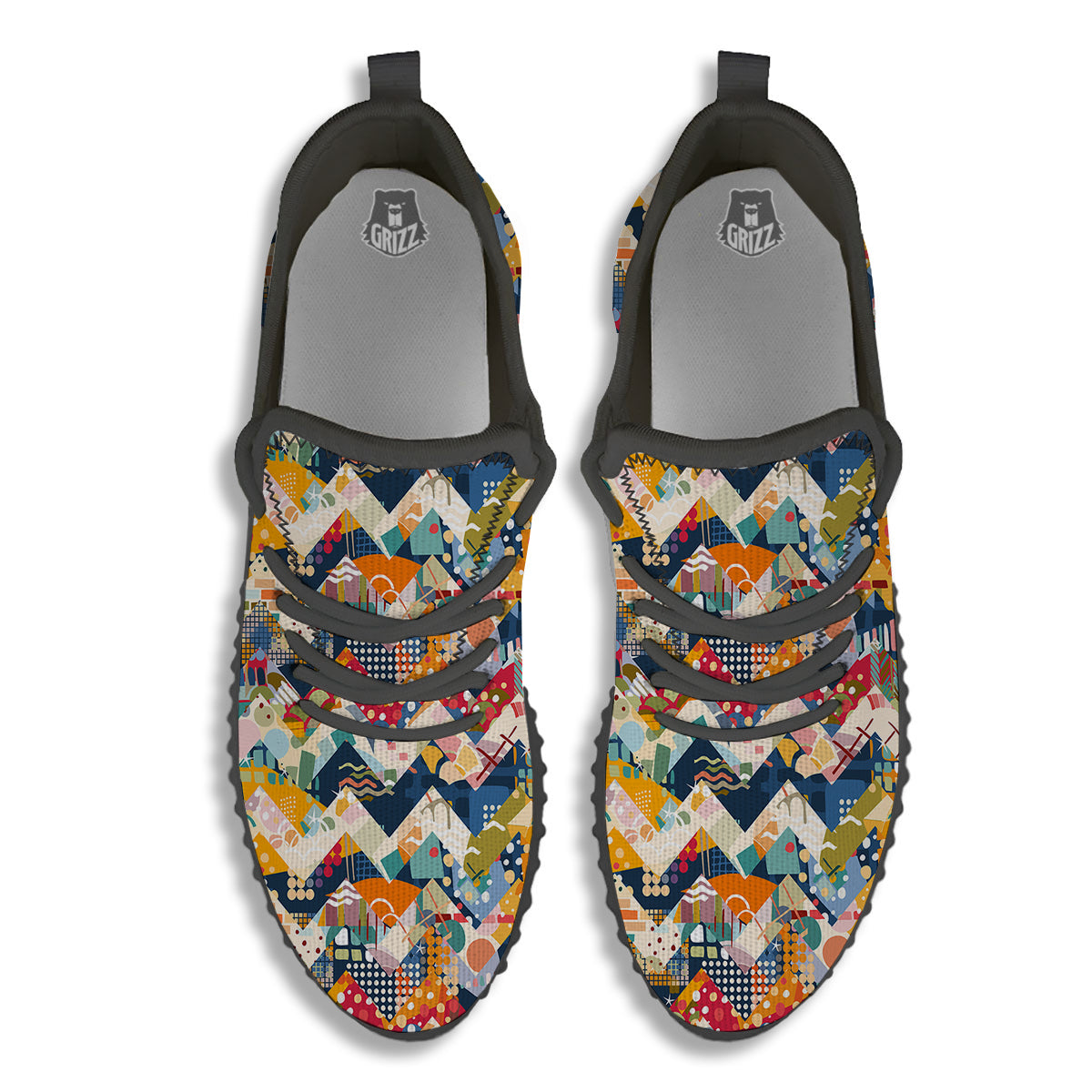 Abstract Zigzag Colorful Graffiti Style Print Pattern Black Walking Shoes-grizzshop