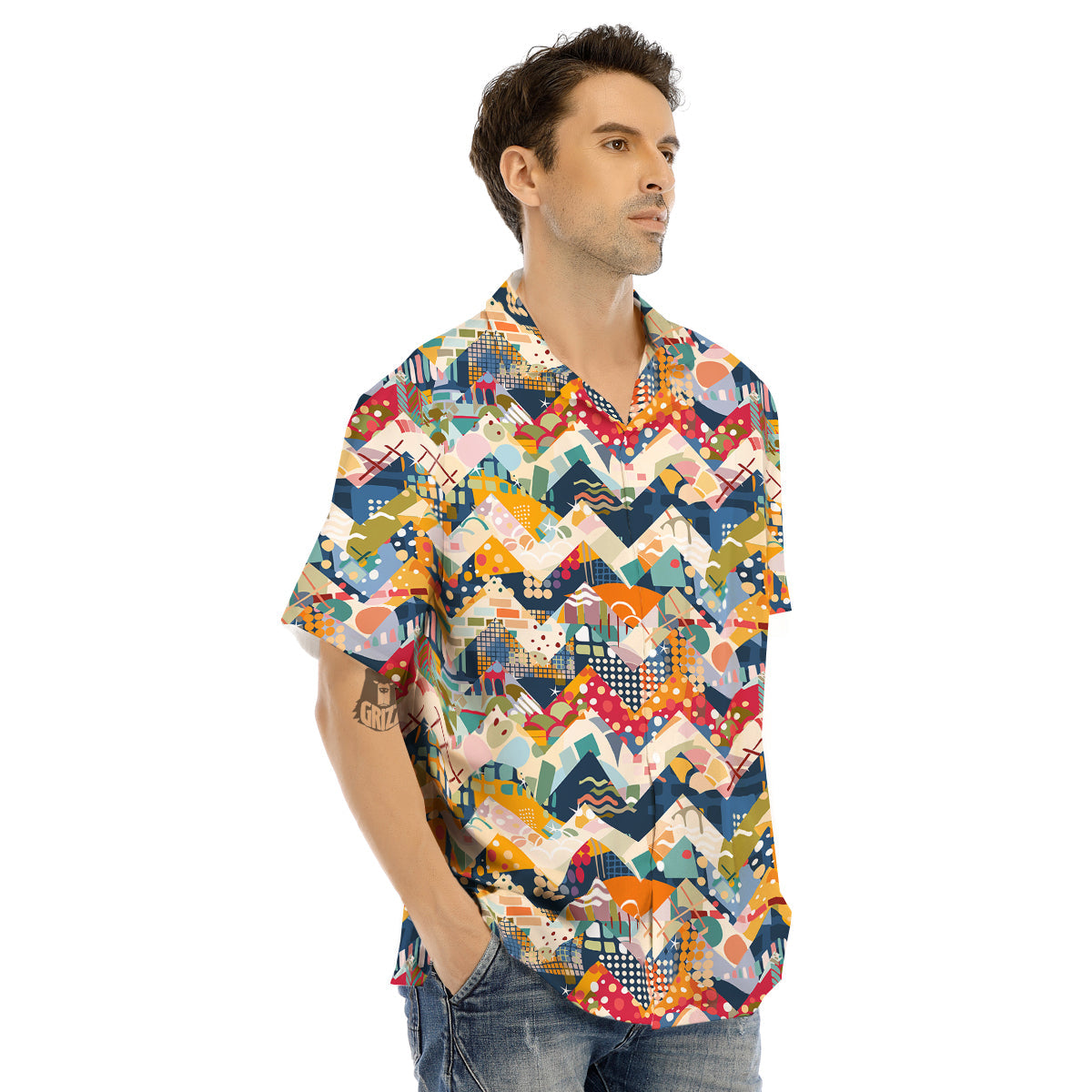 Abstract Zigzag Colorful Graffiti Style Print Pattern Men's Hawaiian Shirt-grizzshop