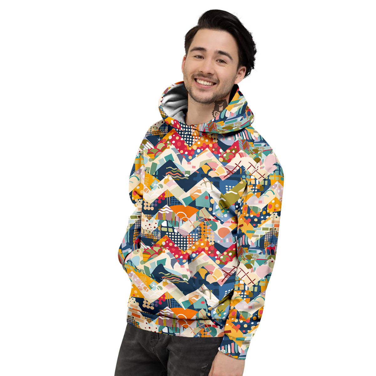 Abstract Zigzag Colorful Graffiti Style Print Pattern Men's Hoodie-grizzshop