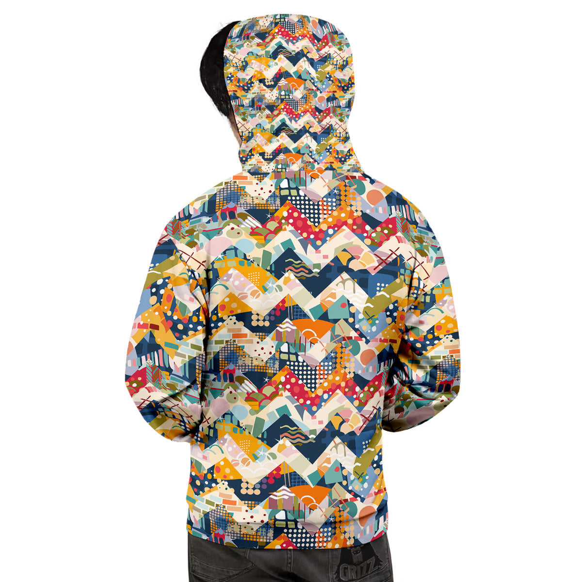 Abstract Zigzag Colorful Graffiti Style Print Pattern Men's Hoodie-grizzshop