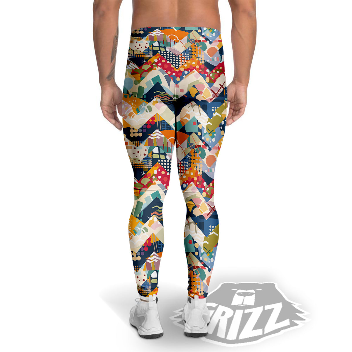 Abstract Zigzag Colorful Graffiti Style Print Pattern Men's Leggings-grizzshop