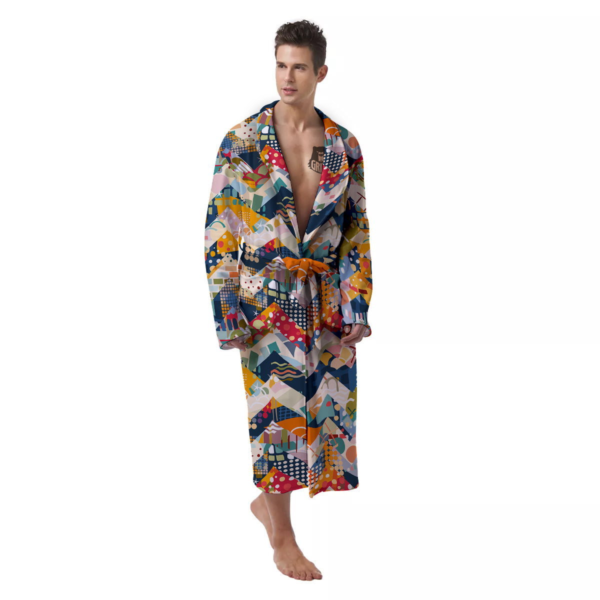 Abstract Zigzag Colorful Graffiti Style Print Pattern Men's Robe-grizzshop