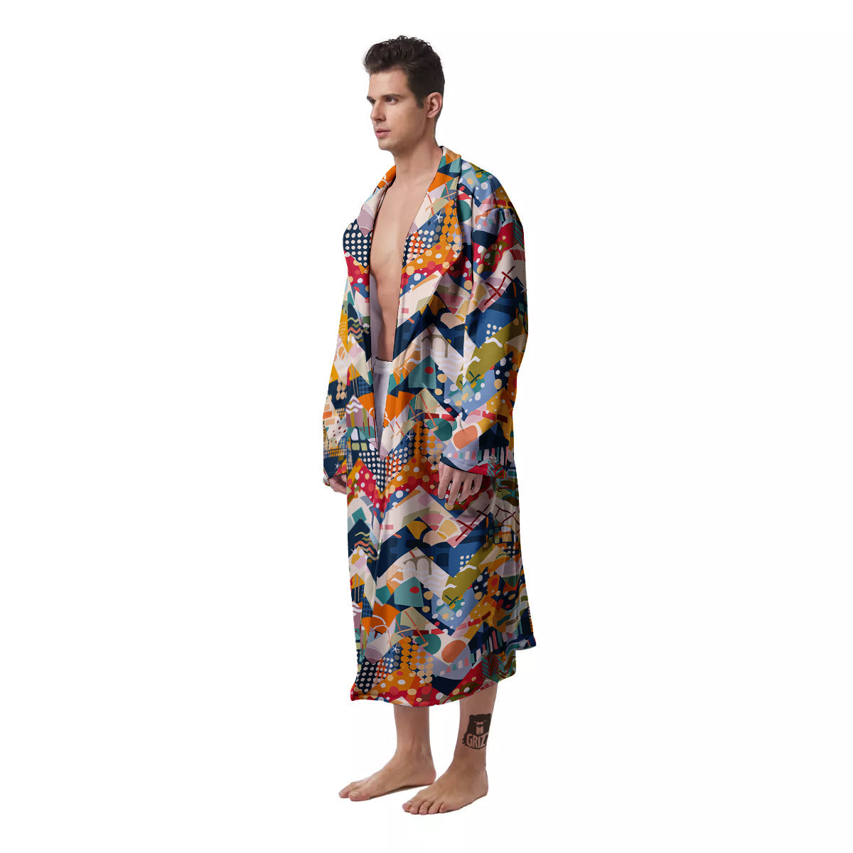 Abstract Zigzag Colorful Graffiti Style Print Pattern Men's Robe-grizzshop