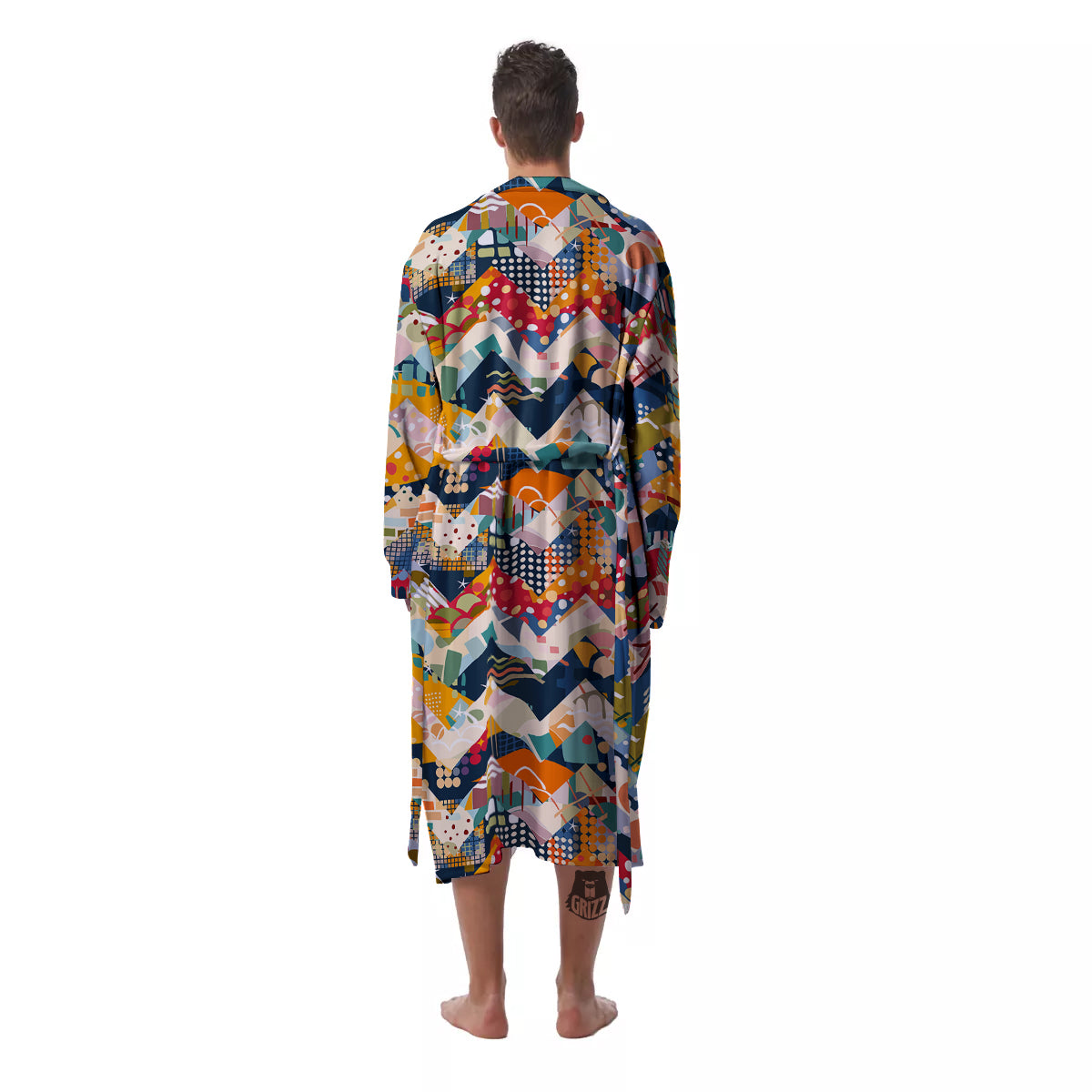 Abstract Zigzag Colorful Graffiti Style Print Pattern Men's Robe-grizzshop