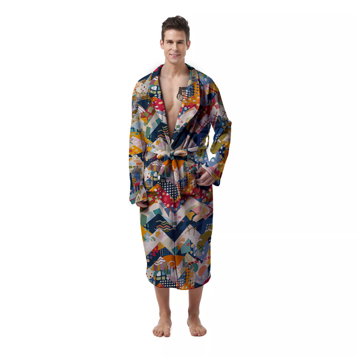 Abstract Zigzag Colorful Graffiti Style Print Pattern Men's Robe-grizzshop