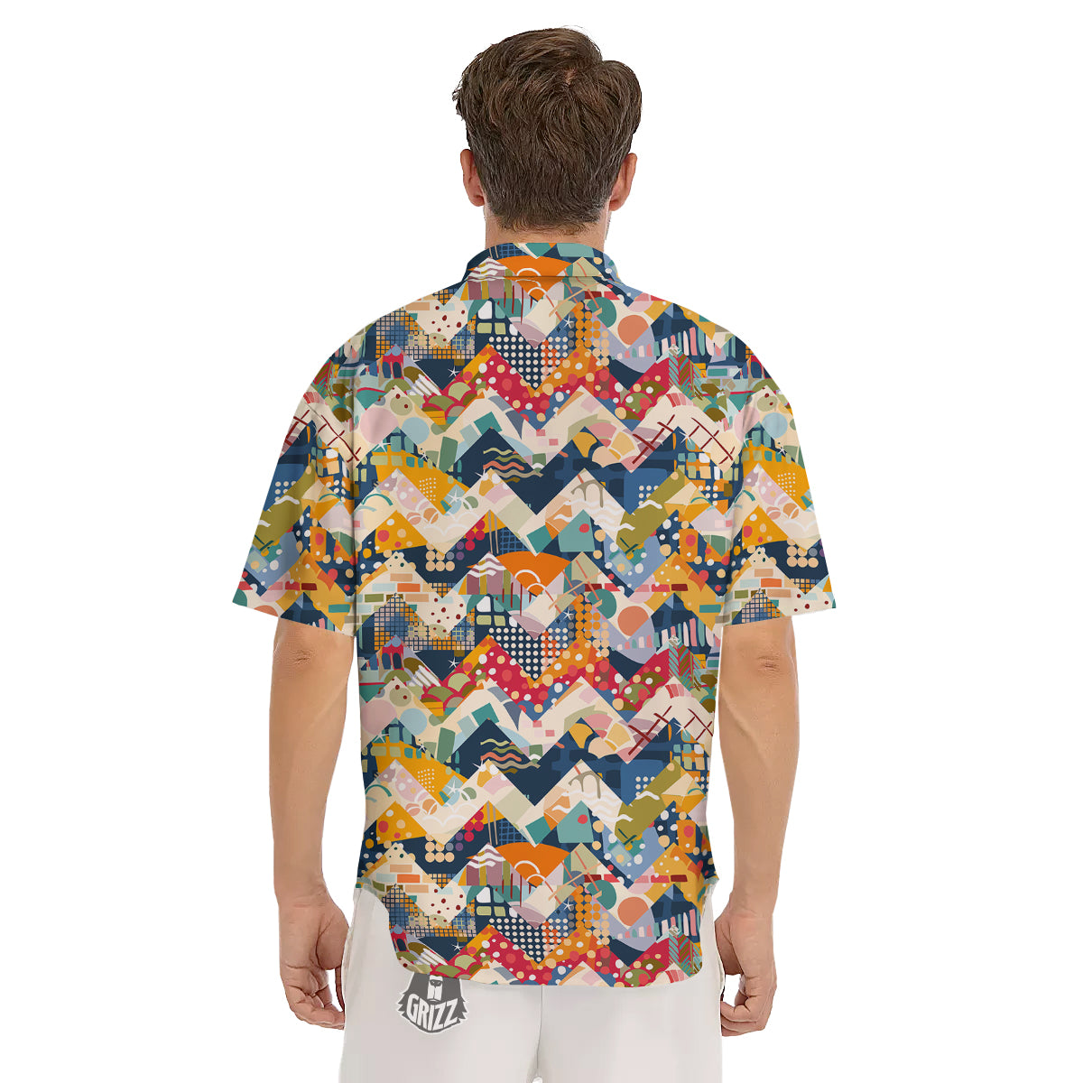 Abstract Zigzag Colorful Graffiti Style Print Pattern Men's Short Sleeve Shirts-grizzshop