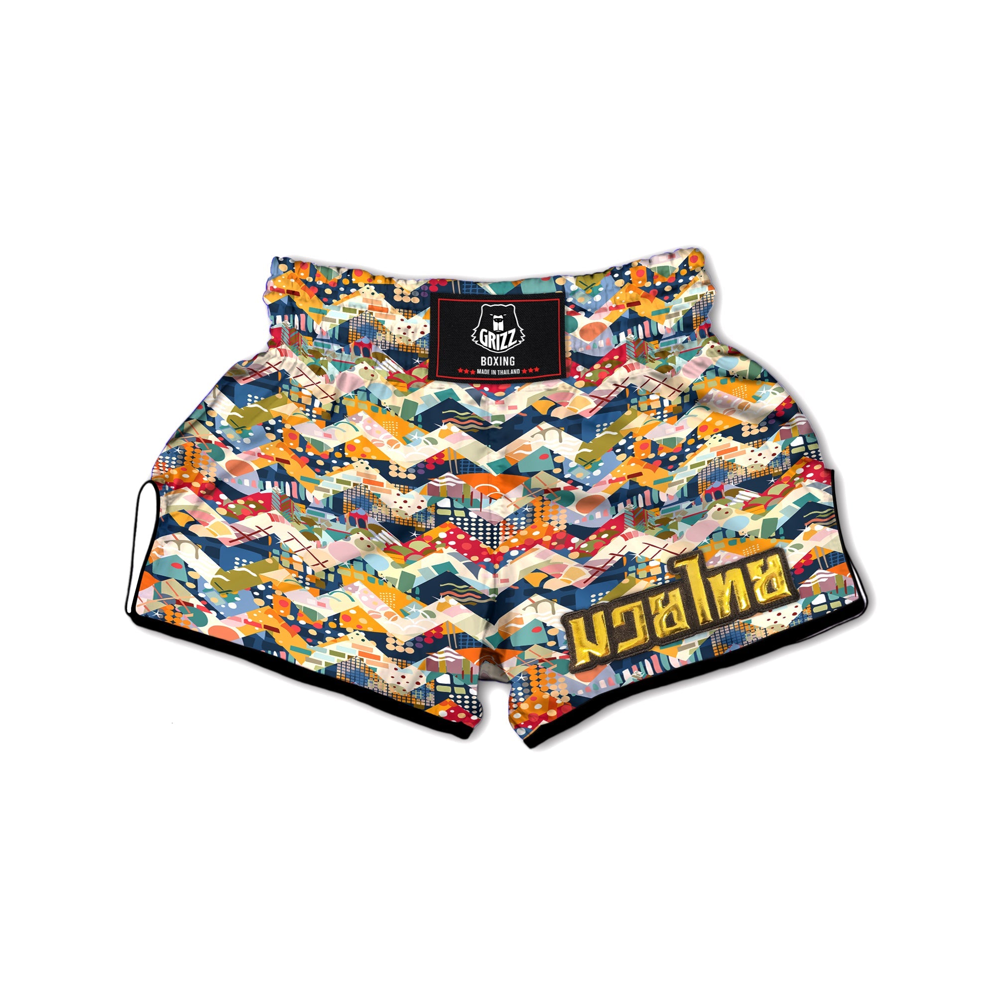 Abstract Zigzag Colorful Graffiti Style Print Pattern Muay Thai Boxing Shorts-grizzshop