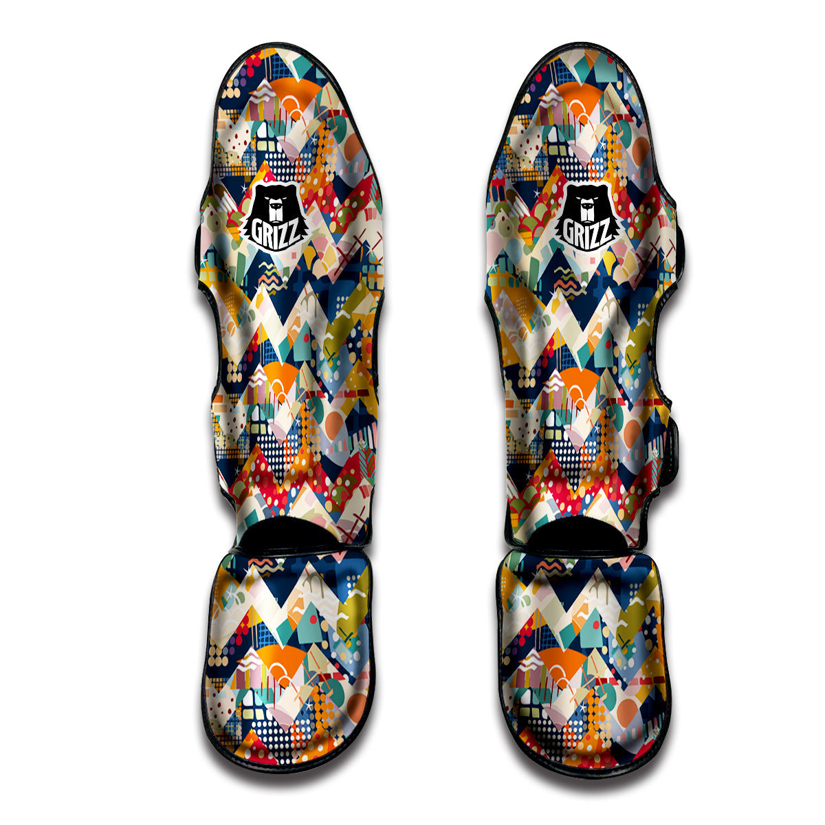 Abstract Zigzag Colorful Graffiti Style Print Pattern Muay Thai Shin Guards-grizzshop