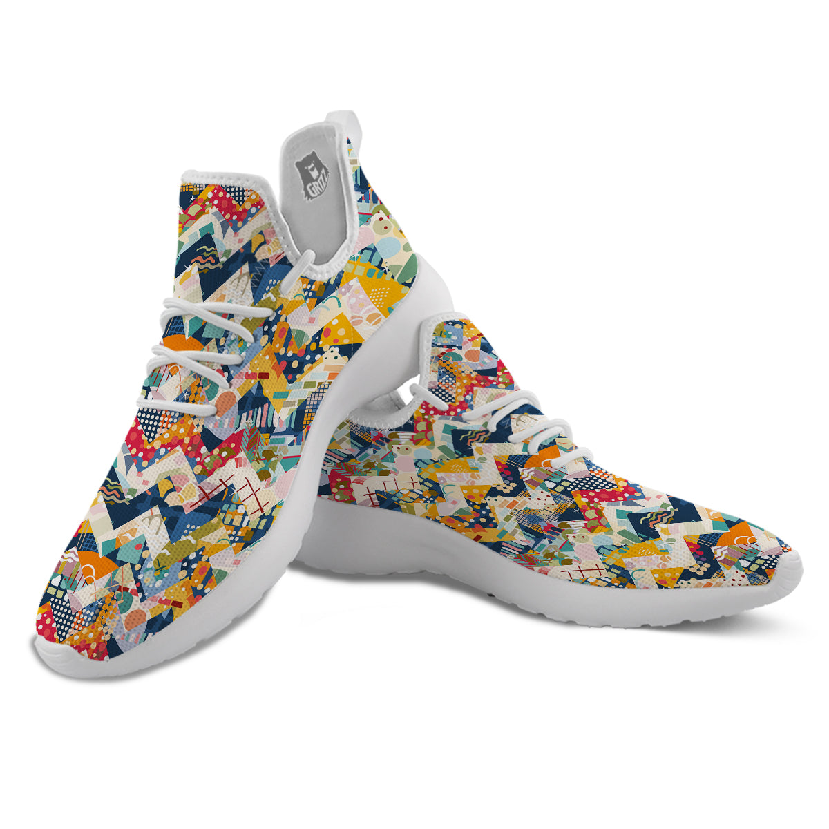 Abstract Zigzag Colorful Graffiti Style Print Pattern White Athletic Shoes-grizzshop