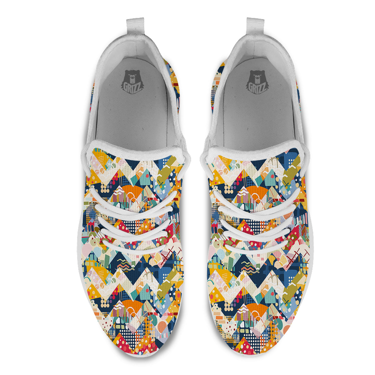 Abstract Zigzag Colorful Graffiti Style Print Pattern White Athletic Shoes-grizzshop