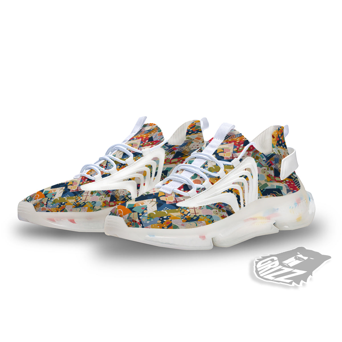 Abstract Zigzag Colorful Graffiti Style Print Pattern White Gym Shoes-grizzshop
