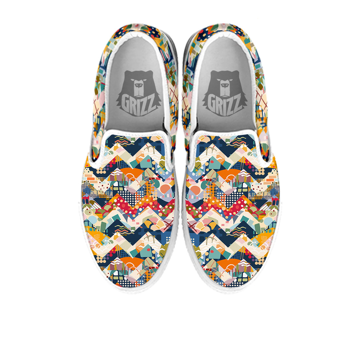 Abstract Zigzag Colorful Graffiti Style Print Pattern White Slip On Shoes-grizzshop