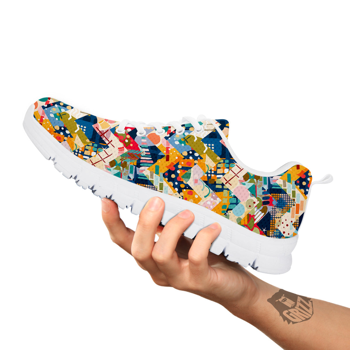 Abstract Zigzag Colorful Graffiti Style Print Pattern White Sneaker-grizzshop