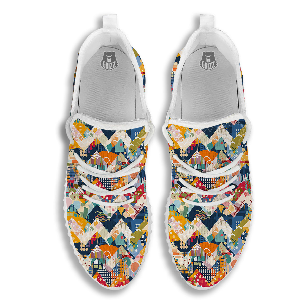 Abstract Zigzag Colorful Graffiti Style Print Pattern White Walking Shoes-grizzshop