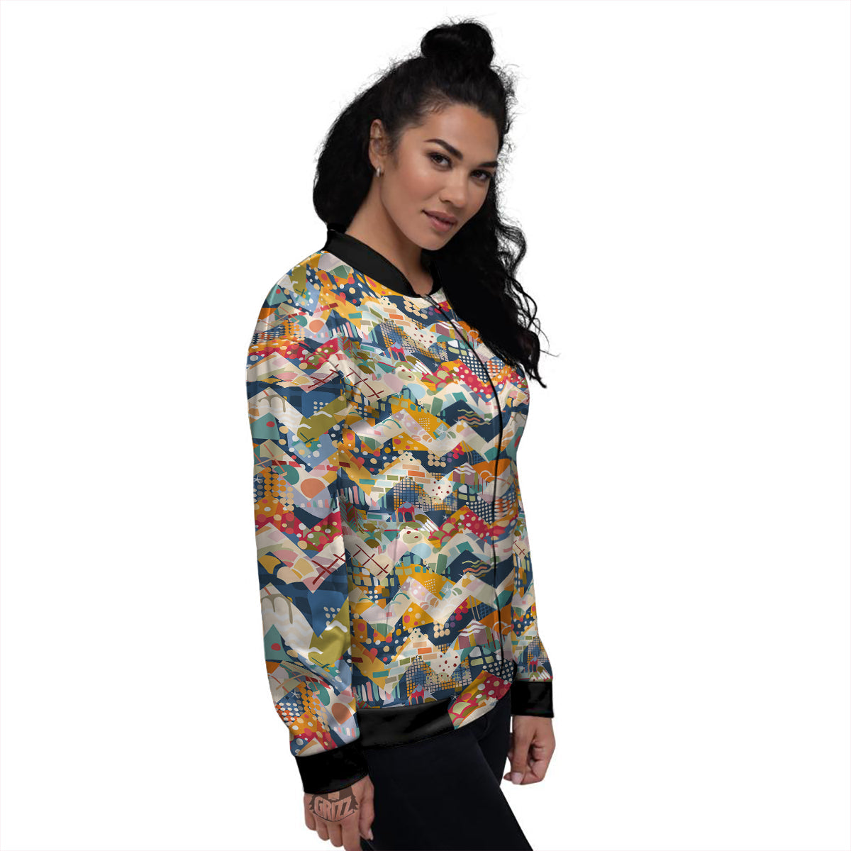 Abstract Zigzag Colorful Graffiti Style Print Pattern Women's Bomber Jacket-grizzshop