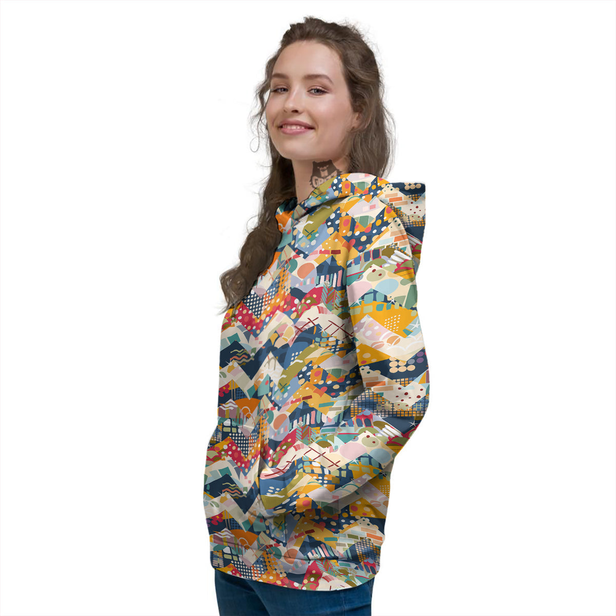 Abstract Zigzag Colorful Graffiti Style Print Pattern Women's Hoodie-grizzshop