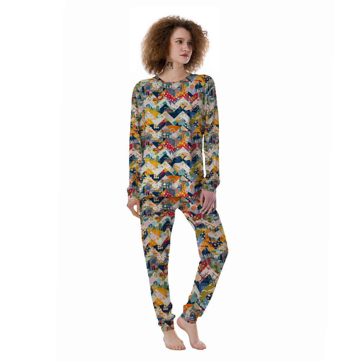 Abstract Zigzag Colorful Graffiti Style Print Pattern Women's Pajamas-grizzshop