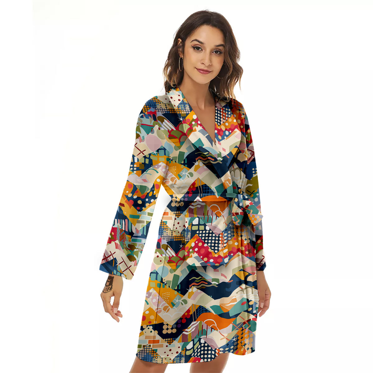 Abstract Zigzag Colorful Graffiti Style Print Pattern Women's Robe-grizzshop