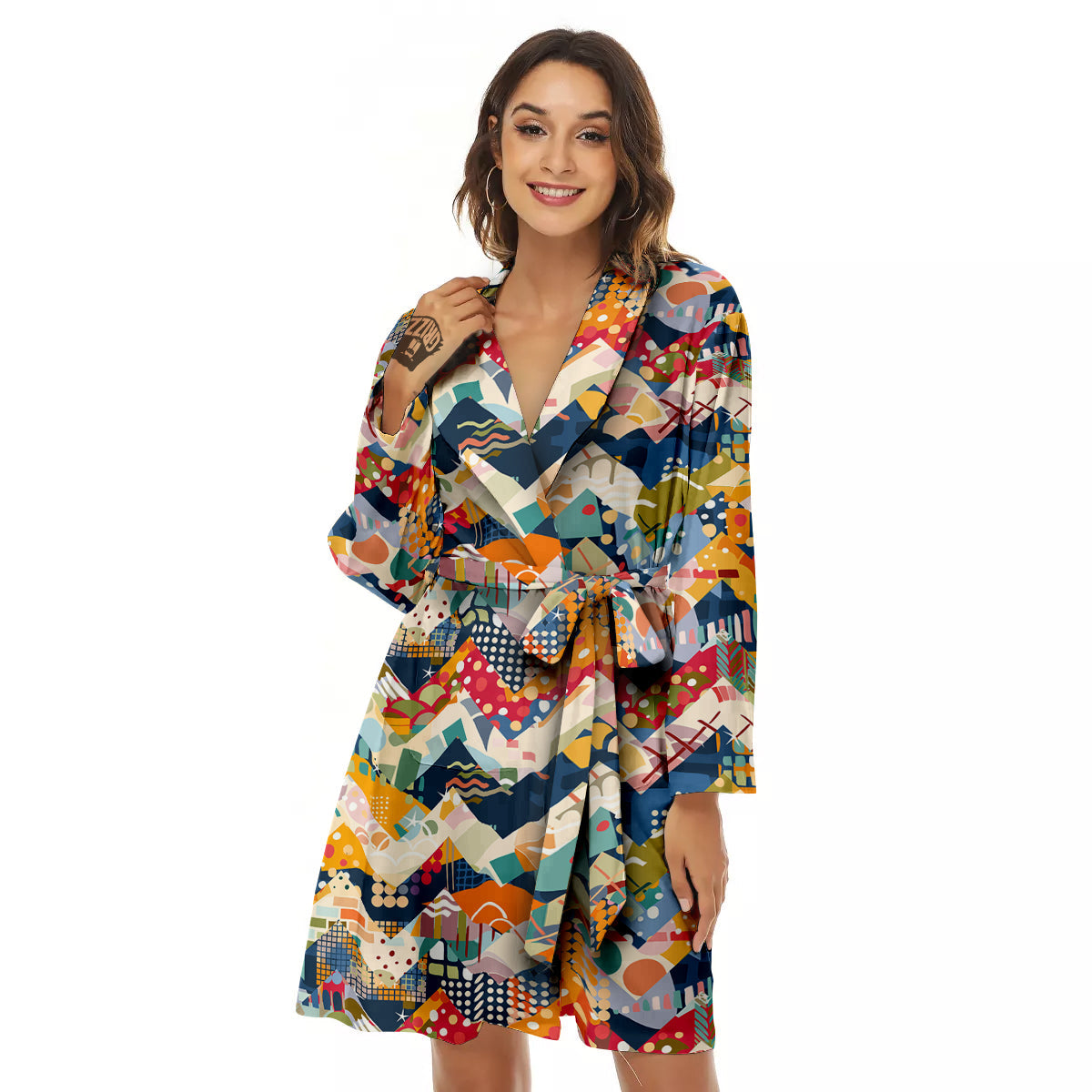 Abstract Zigzag Colorful Graffiti Style Print Pattern Women's Robe-grizzshop