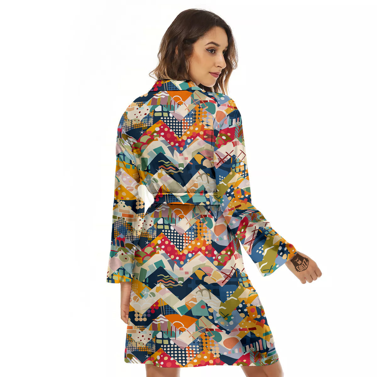 Abstract Zigzag Colorful Graffiti Style Print Pattern Women's Robe-grizzshop