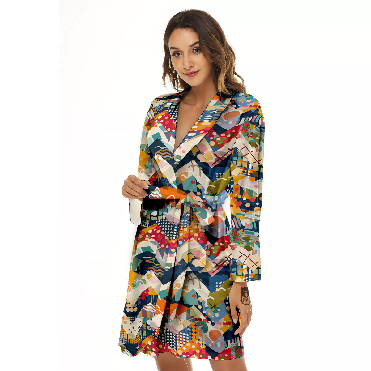 Abstract Zigzag Colorful Graffiti Style Print Pattern Women's Robe-grizzshop