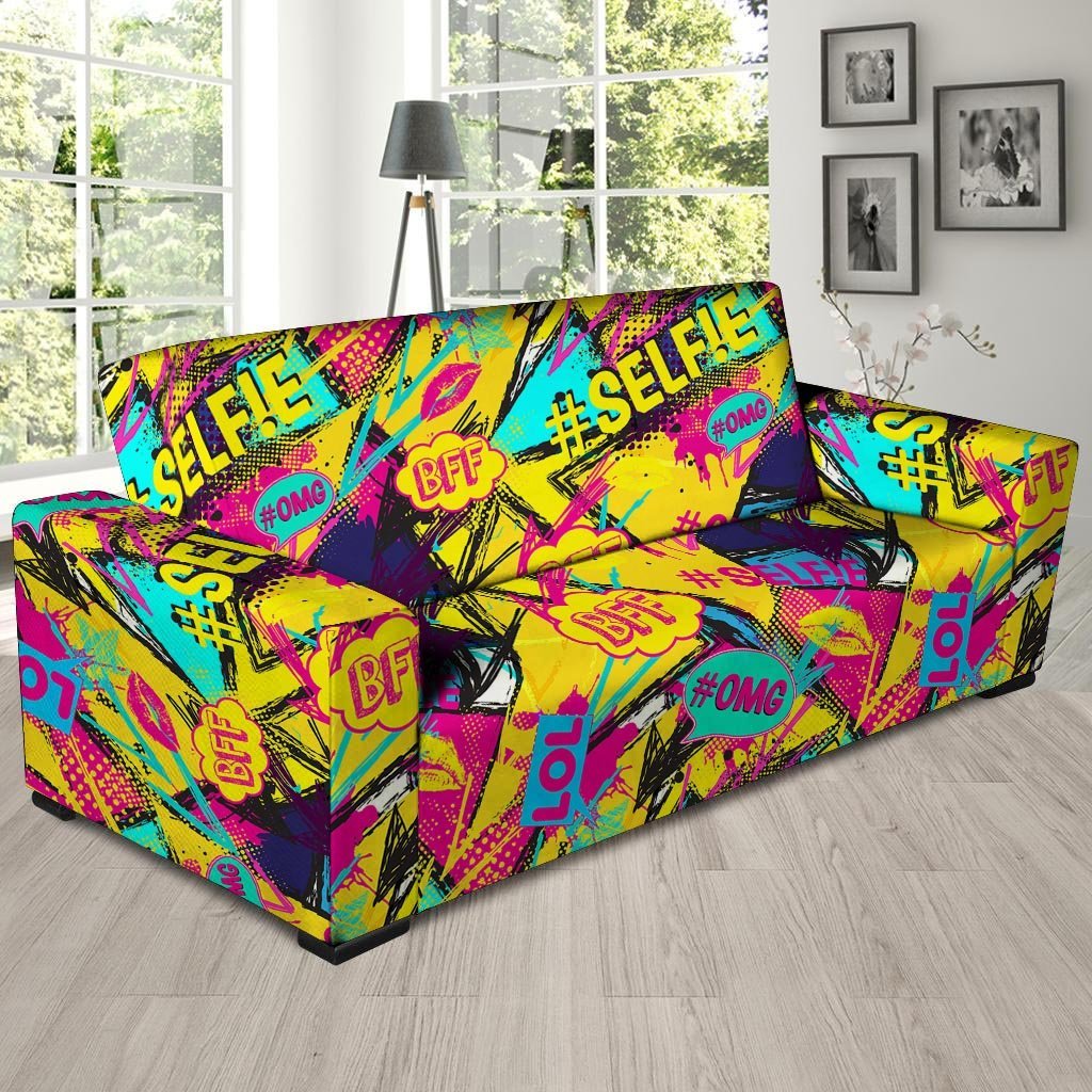 Abstract Comic Bubble Graffiti Print Sofa Cover-grizzshop