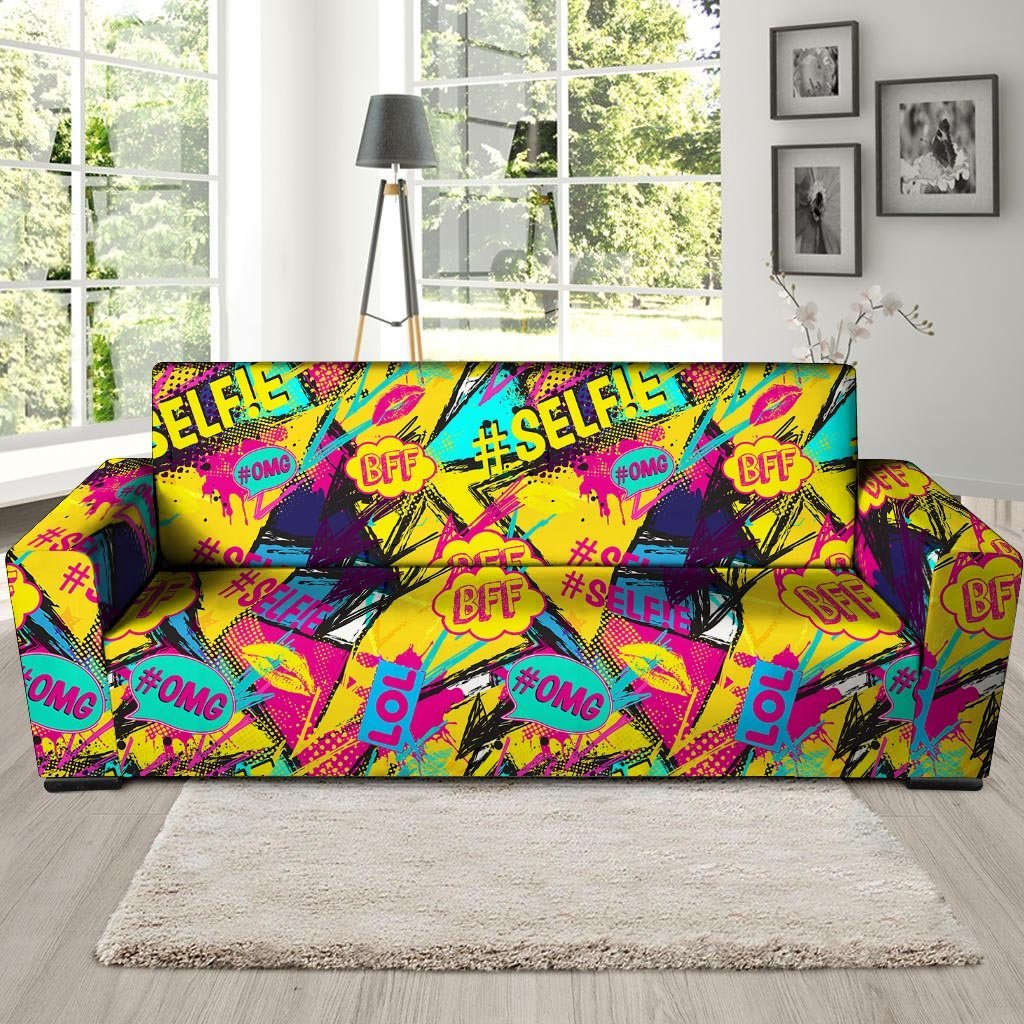 Abstract Comic Bubble Graffiti Print Sofa Cover-grizzshop