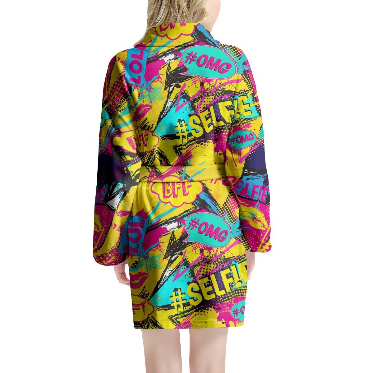Abstract Comic Bubble Graffiti Print Women's Robe-grizzshop