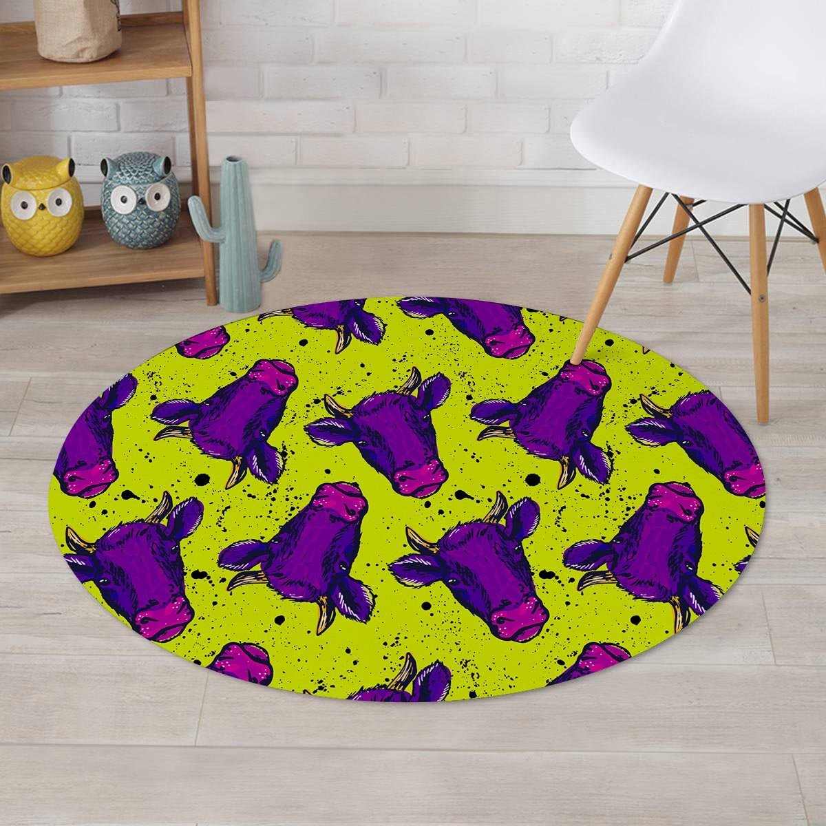 Abstract Neon Cow Print Round Rug-grizzshop