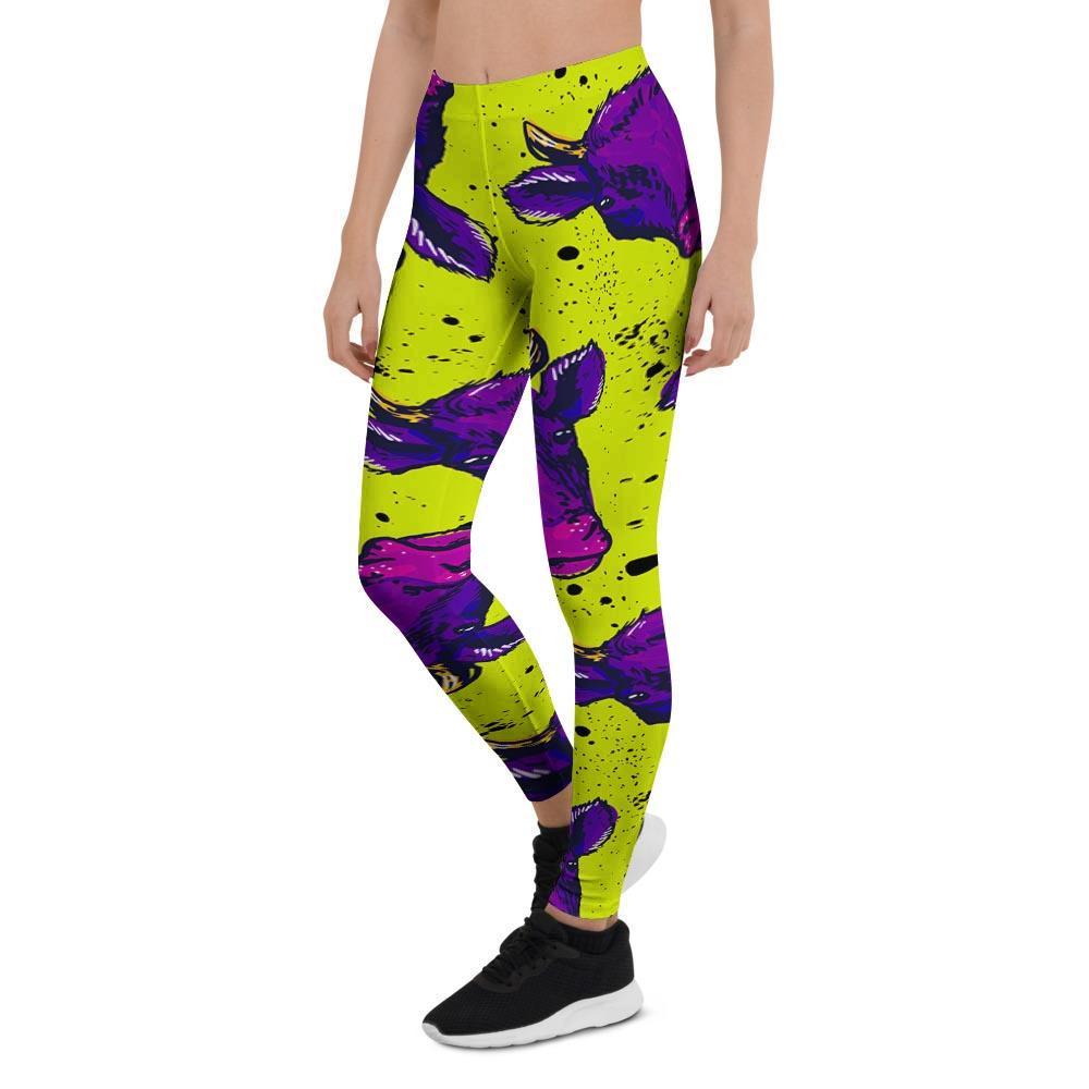 Abstract Neon Cow Print Women's Leggings-grizzshop