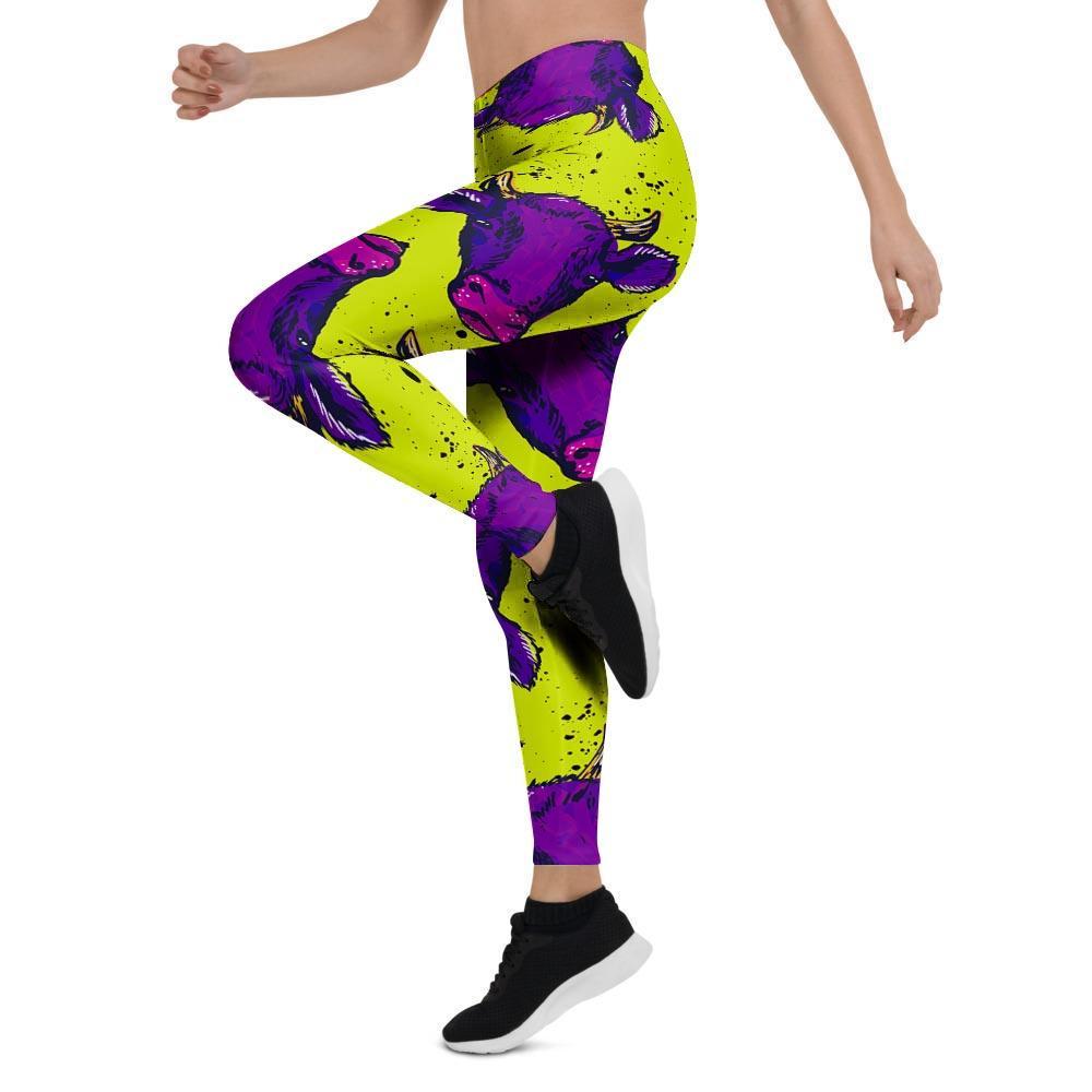 Abstract Neon Cow Print Women's Leggings-grizzshop