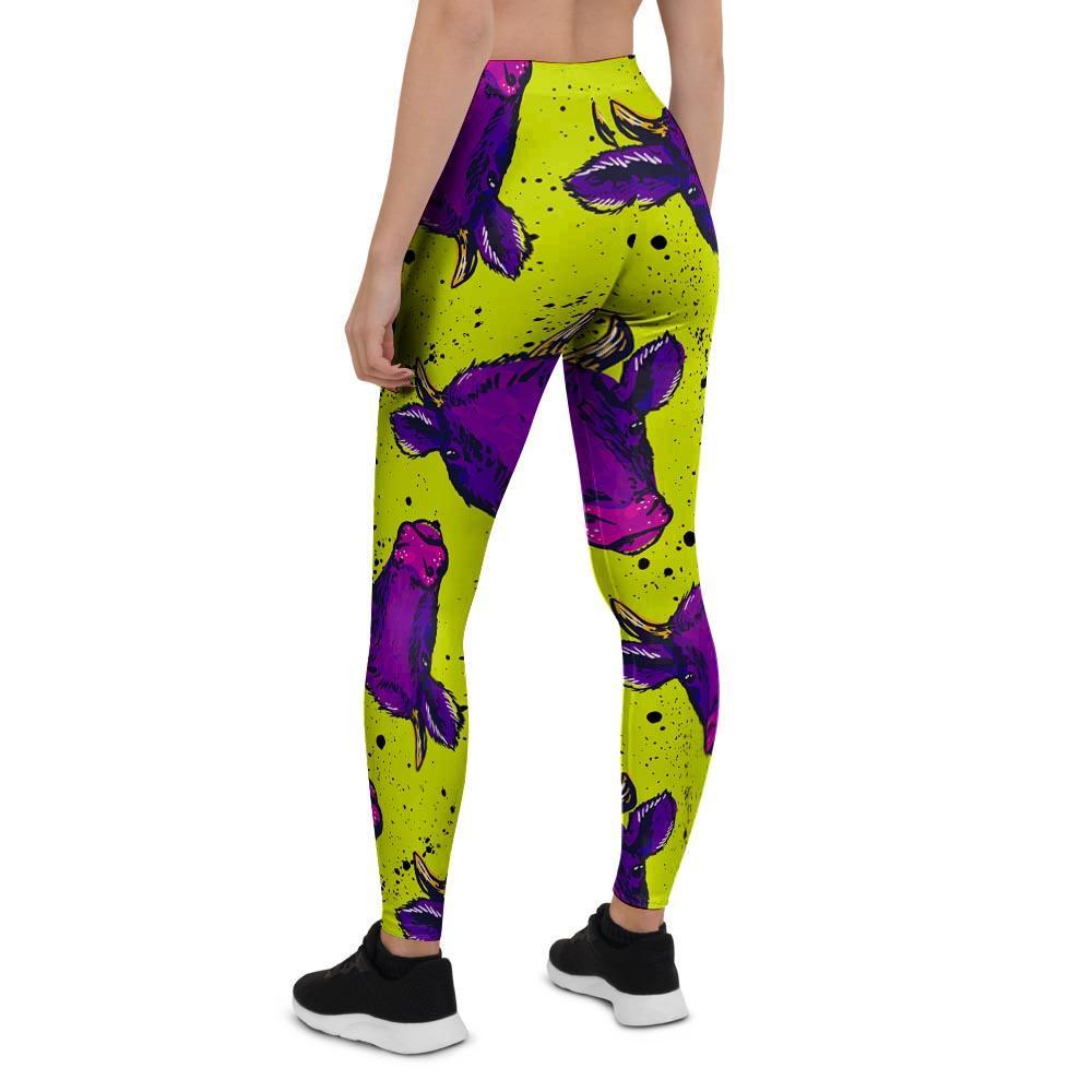 Abstract Neon Cow Print Women's Leggings-grizzshop