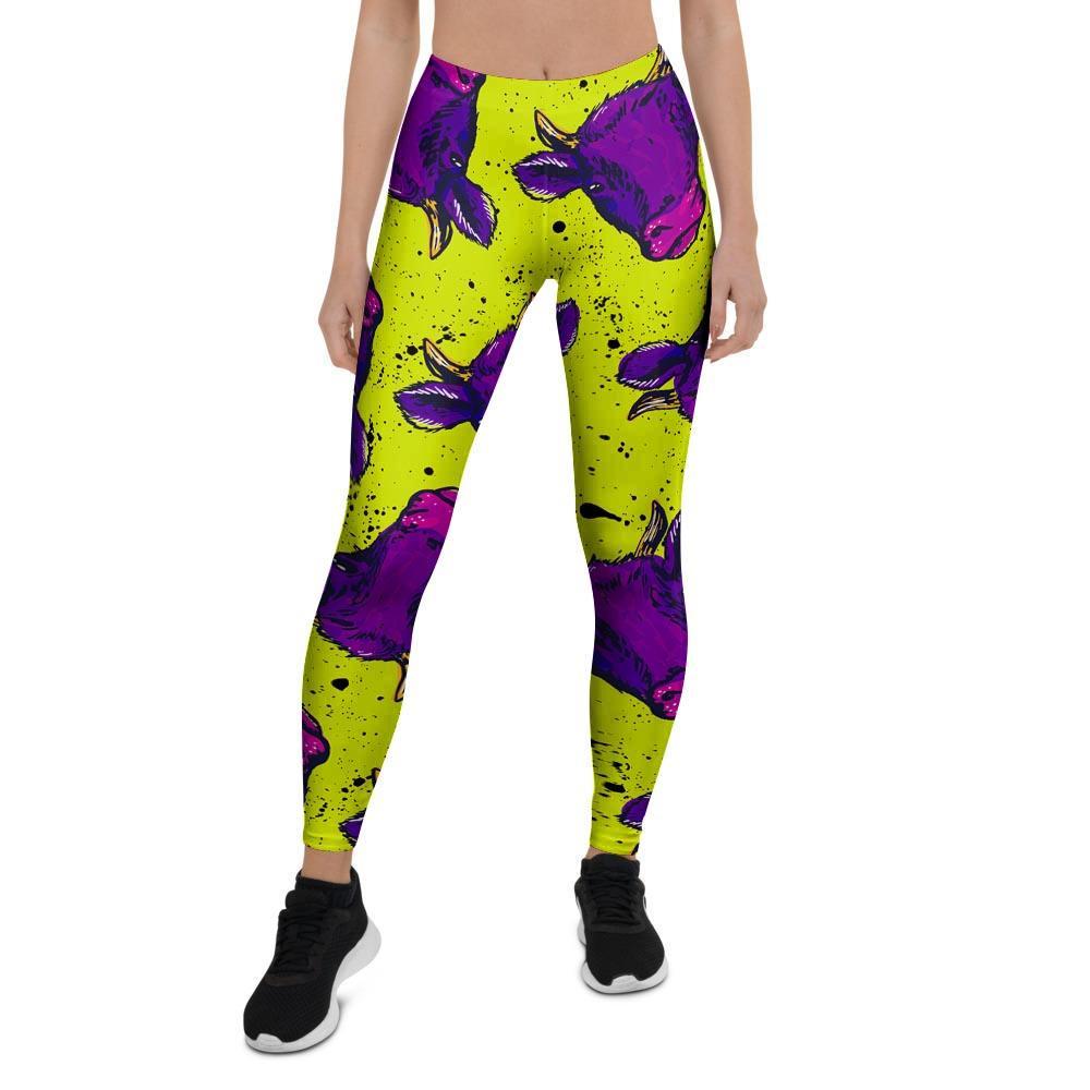 Abstract Neon Cow Print Women's Leggings-grizzshop