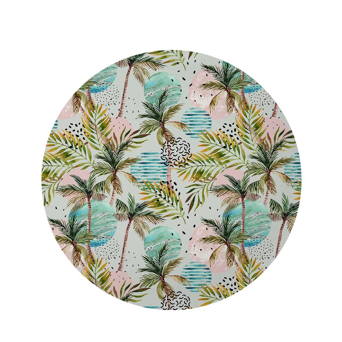 Abstract Palm Tree Hawaiian Print Round Rug-grizzshop