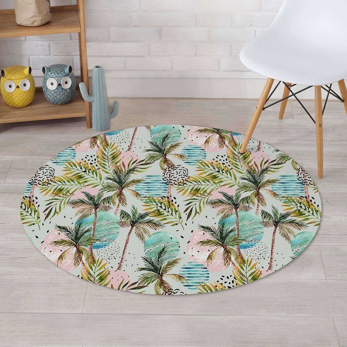 Abstract Palm Tree Hawaiian Print Round Rug-grizzshop